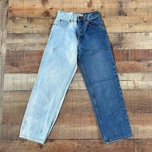 Arizona Loose Fit Color Block Split Leg Two Toned Blue Denim Jeans -14 Slim